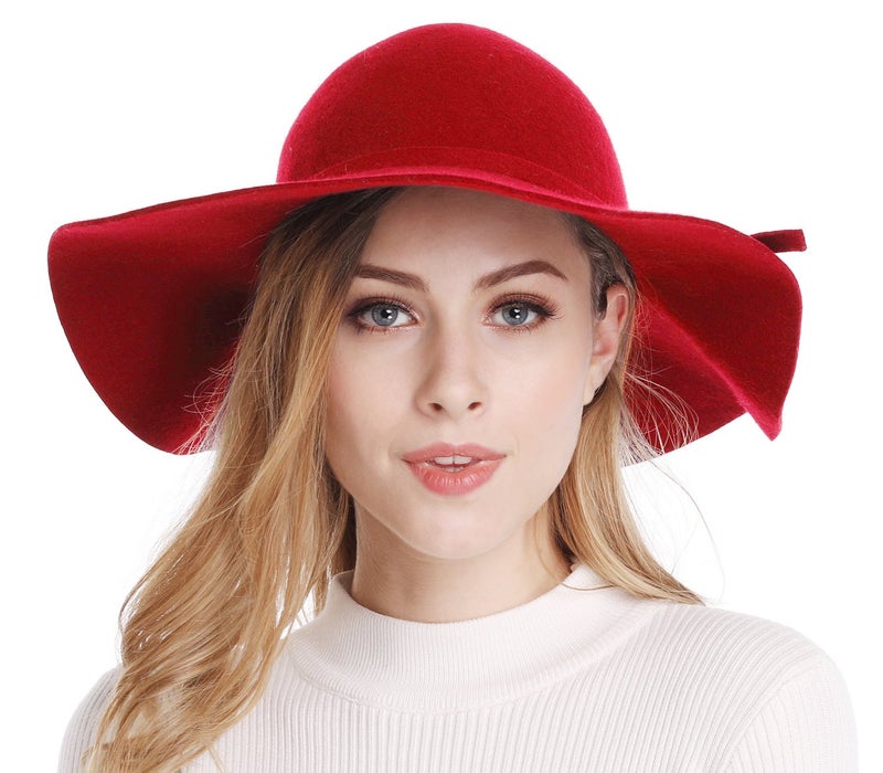 Bienvenu Floppy Hats for Women, Ladies Goth Fall Fedora Hat, Wide Brim Wool Felt Sun Hat,Red - Image 2